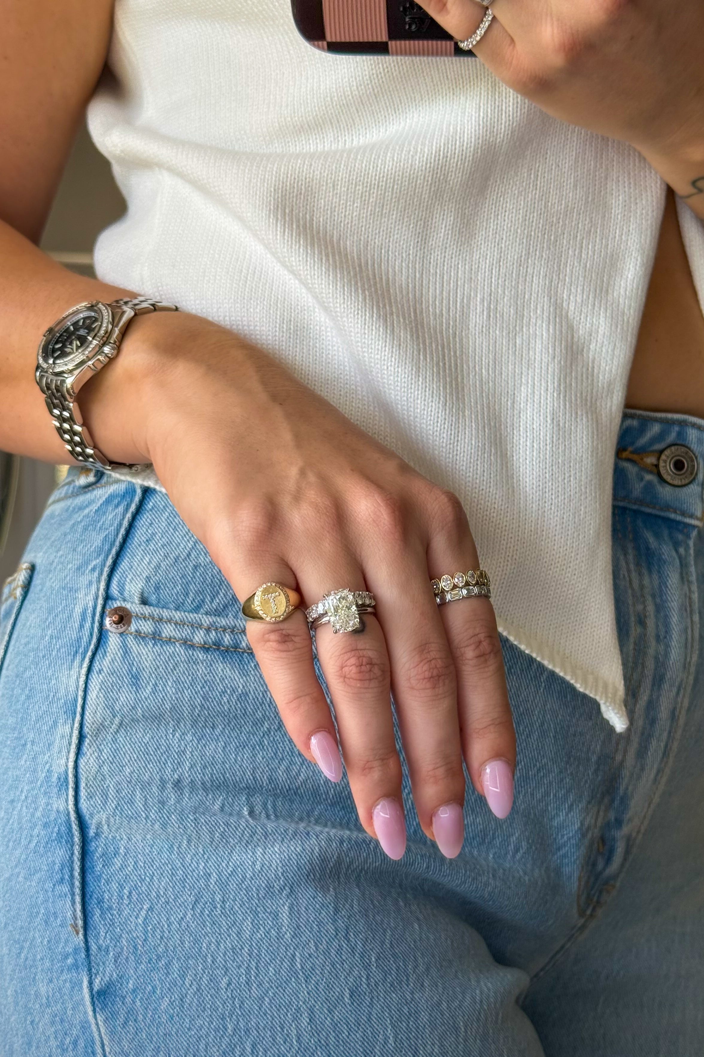 Solid Diamond Initial Signet Ring