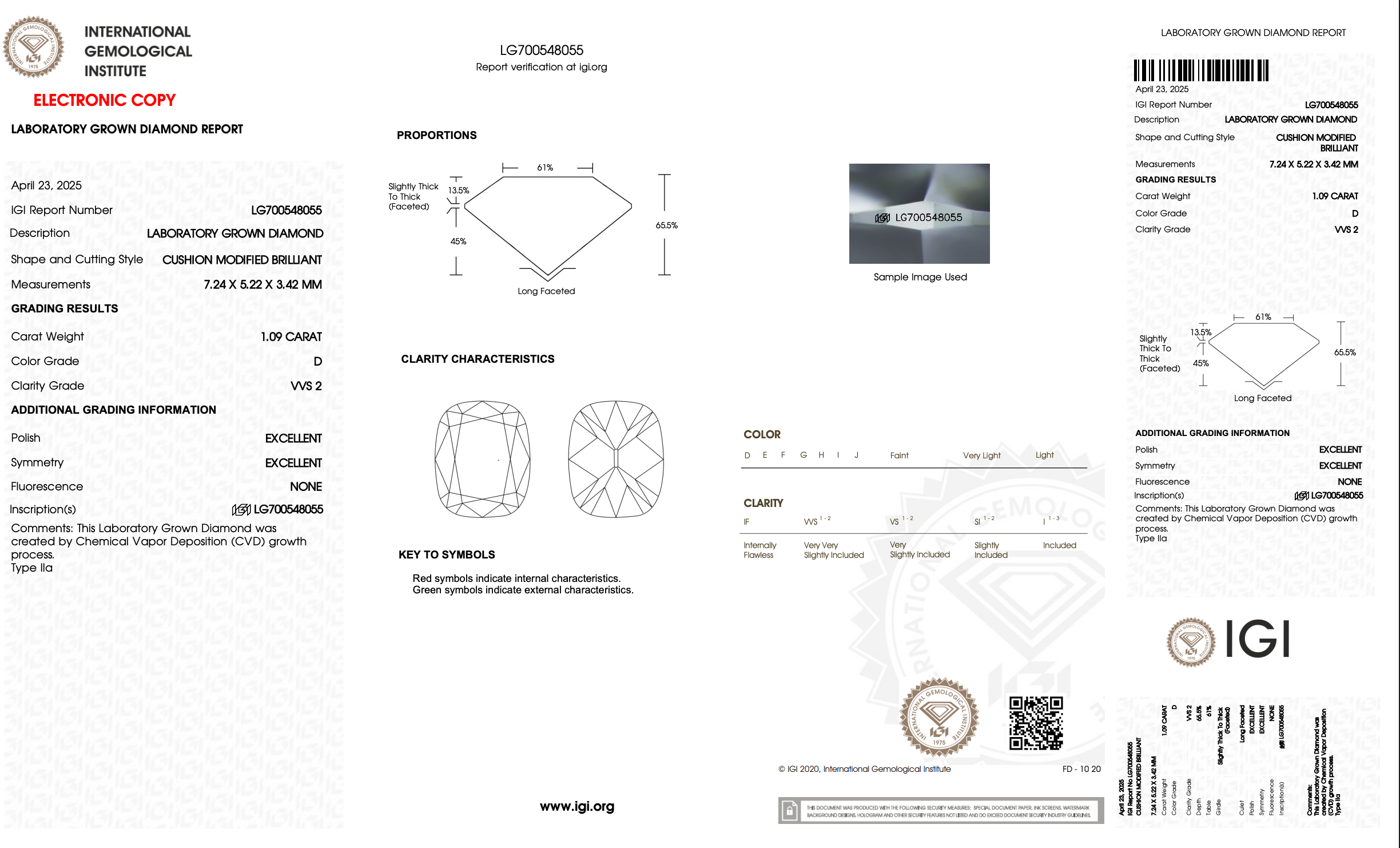 1.09 Carat Antique Style Cushion - Lab Diamond