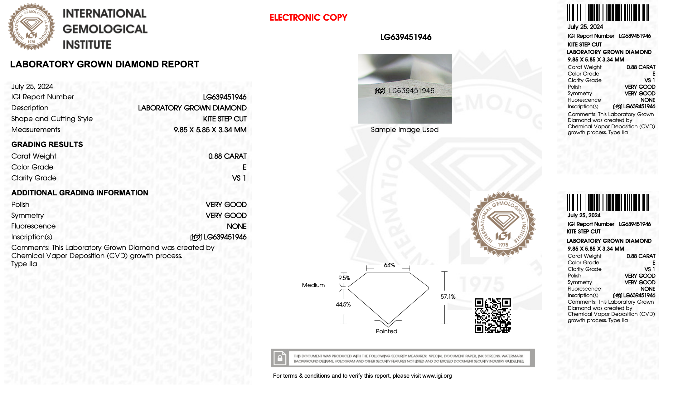 0.88 Carat Step Cut Kite - Lab Diamond